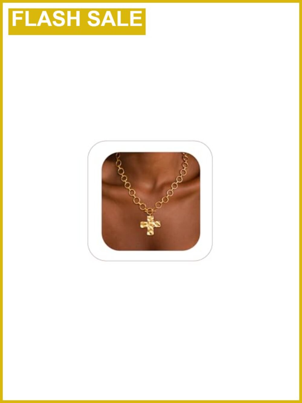 Chunky Gold Plated Cross Pendant Necklace Toggle Clasp Brass Statement